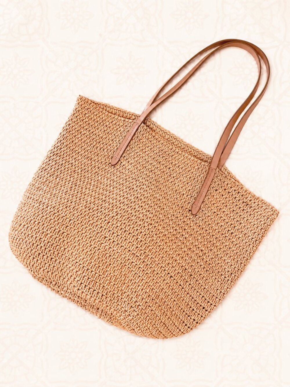 NWOT J. Crew Woven Straw Market Tote Large Packable Bag With Leather Straps - Picture 3 of 10